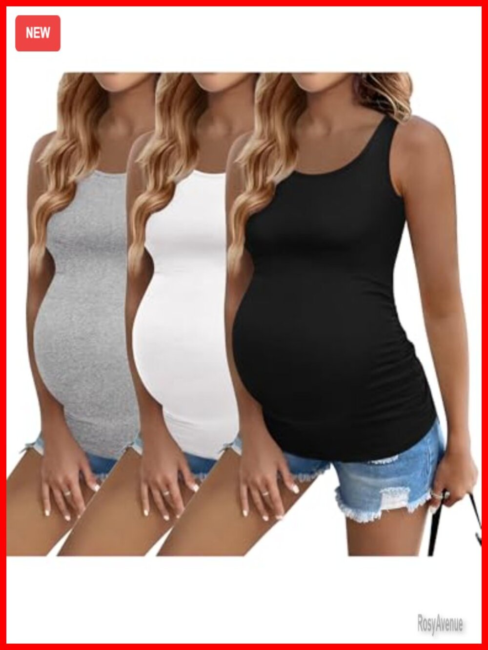 3 Pack Maternity Tank Tops Sleeveless Pregnancy Shirts Ruch